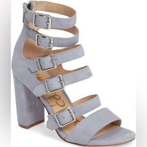 Sam Edelman Suede Leather Dusty Yasmina silver Buckle 3.5 inch block Heel Sandal